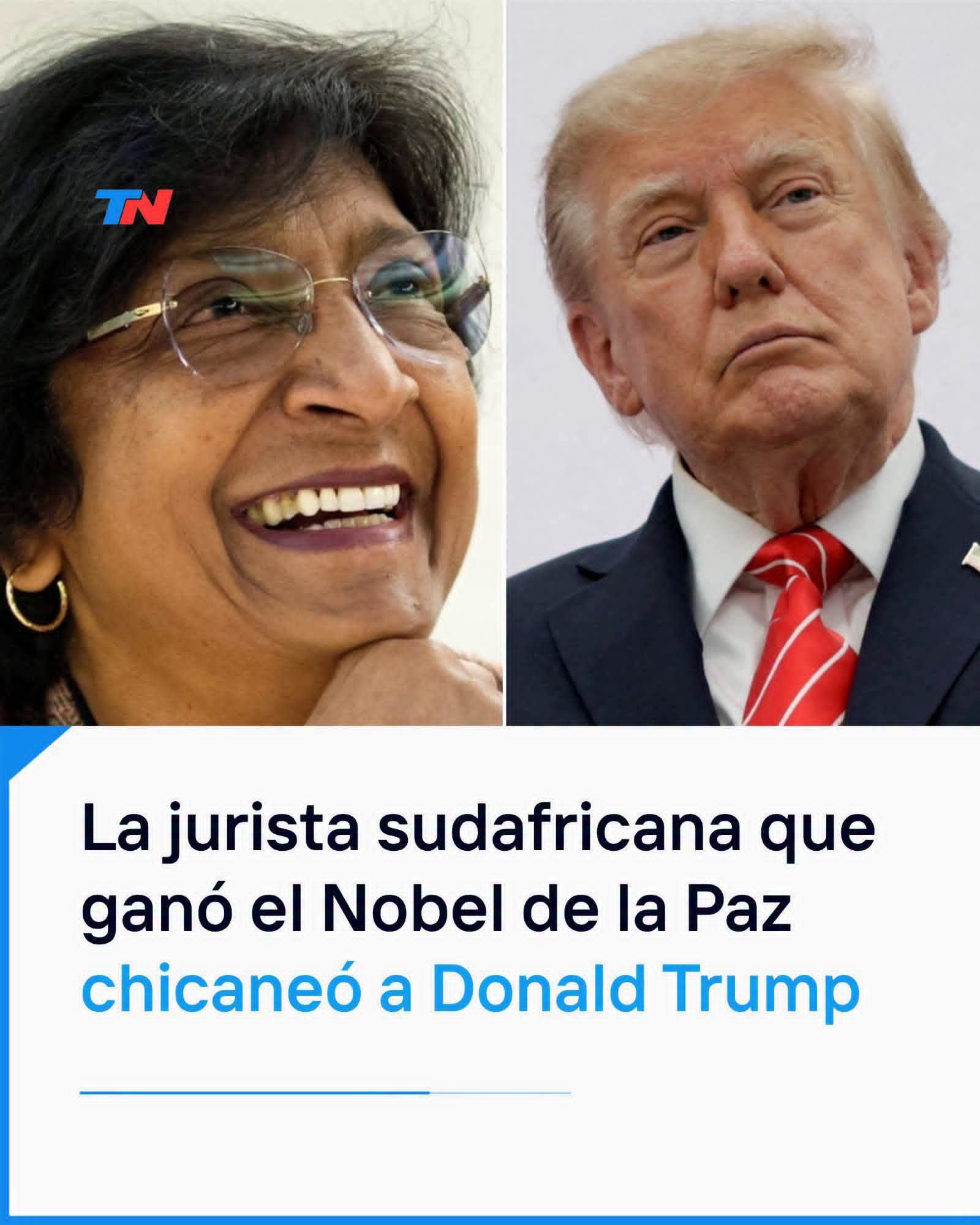 QUEDO CON LOS CRESPOS HECHOS.               Informa el CRONISTA…La academia Sueca no le dio el Premio 🏆 Nobel de paz a Trump  pero si  distinguio a la jurista 🇿🇦 Sudáfricana NAVI  PILLAY con codiciado #Nobel_de_Paz